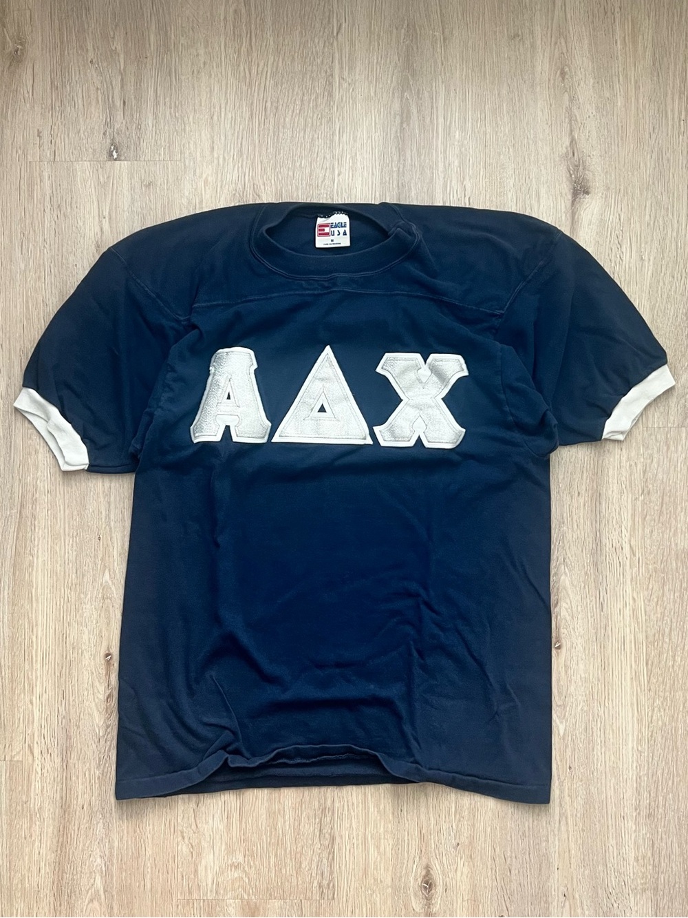 Vintage Alpha Delta Chi Christian Sorority Ringer T Shirt Mens M College Eagle